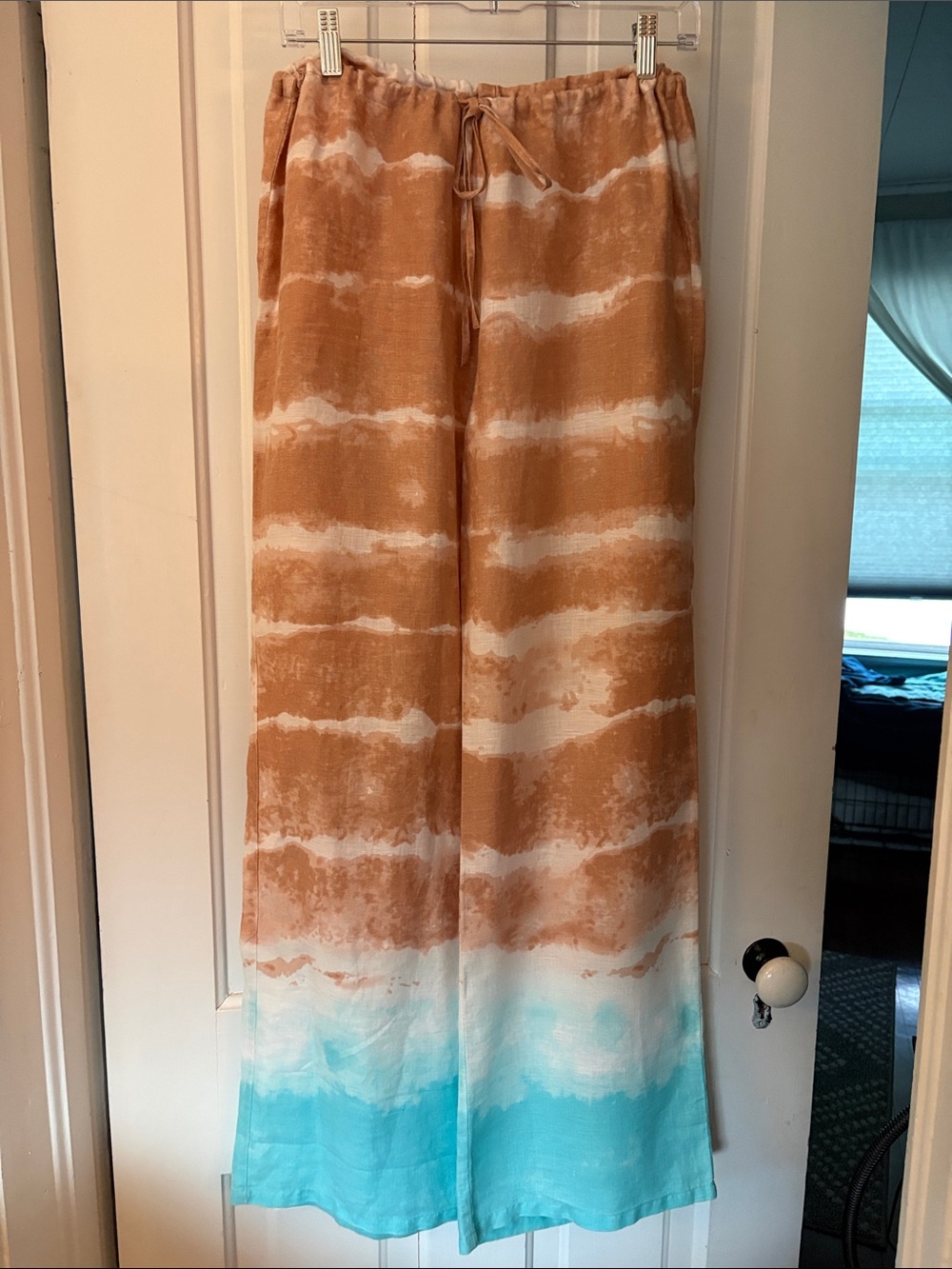 Venus Tie-Dye Wide Leg Beach Pants in Brown and Aqua
